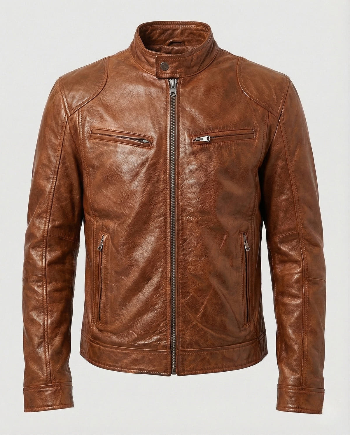 Kunstlederjacke Herren gefüttert, hüftlang mit Stehkragen