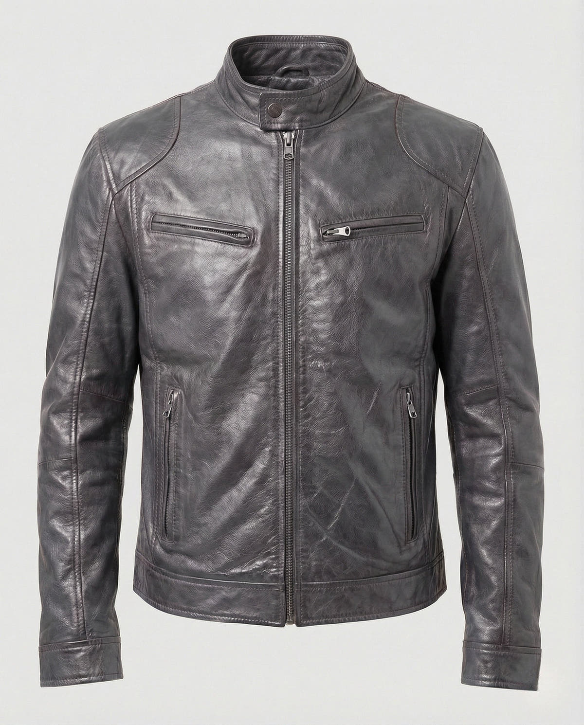 Kunstlederjacke Herren gefüttert, hüftlang mit Stehkragen