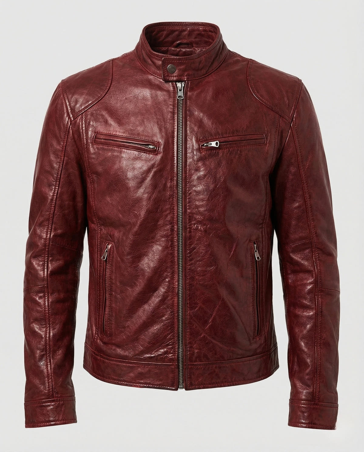 Kunstlederjacke Herren gefüttert, hüftlang mit Stehkragen