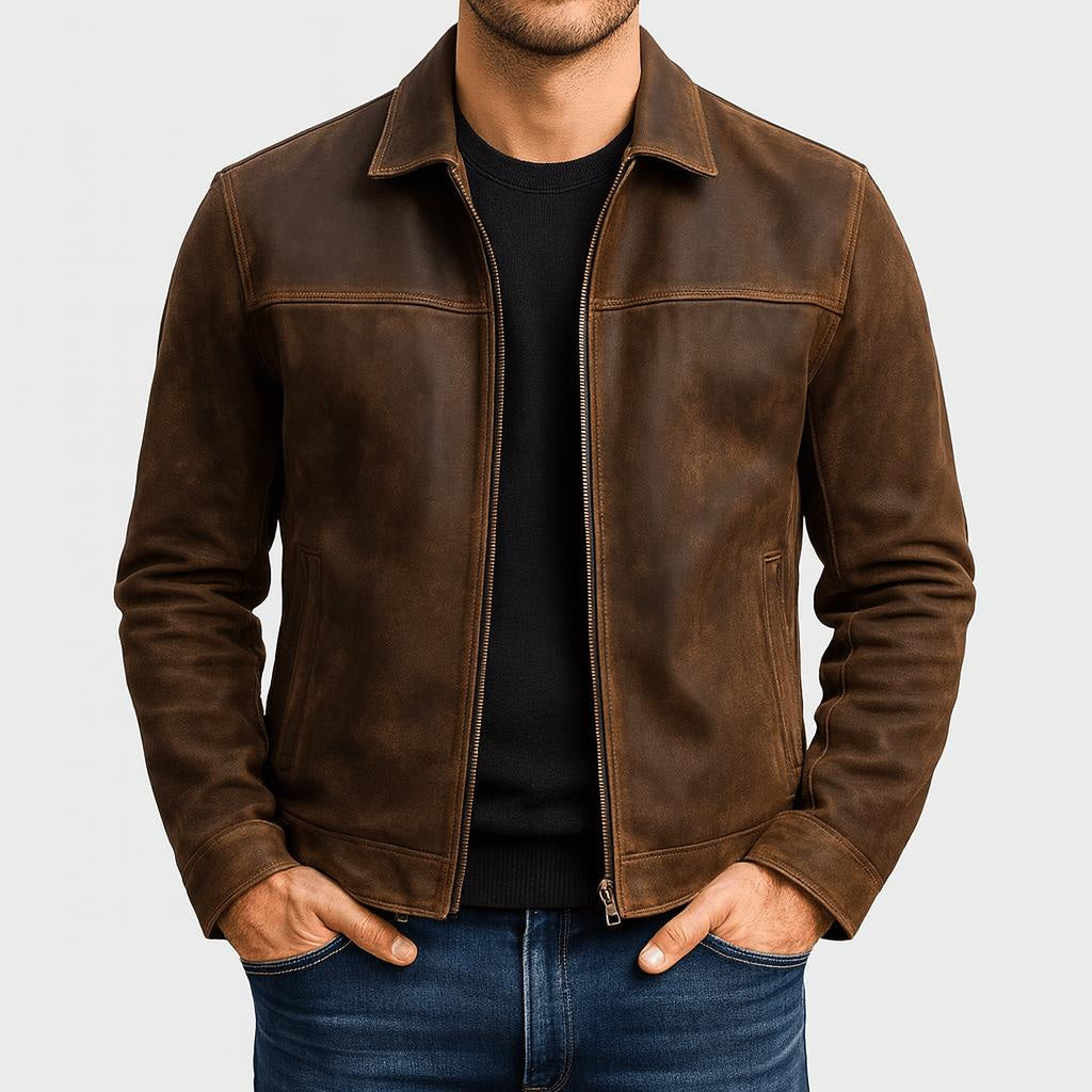 Kunstlederjacke Herren hüftlang mit Hemdkragen, gerader Schnitt