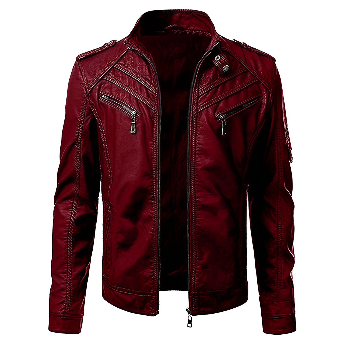 Lederjacke Herren aus Kunstleder, hüftlang und tailliert