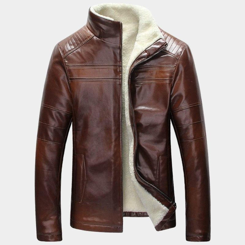 Lederjacke Herren gefüttert, tailliert mit Stehkragen