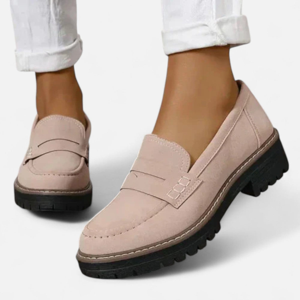 Loafer Damen mit Plateausohle, niedrigem Blockabsatz und Profil