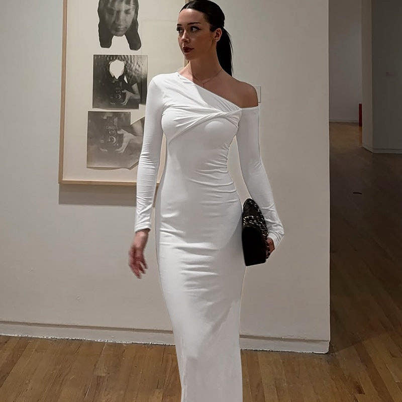 Kleid mit asymmetrischem Ausschnitt und Raffung für Damen