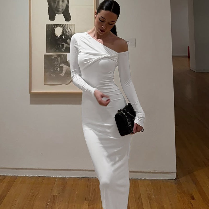 Kleid mit asymmetrischem Ausschnitt und Raffung für Damen