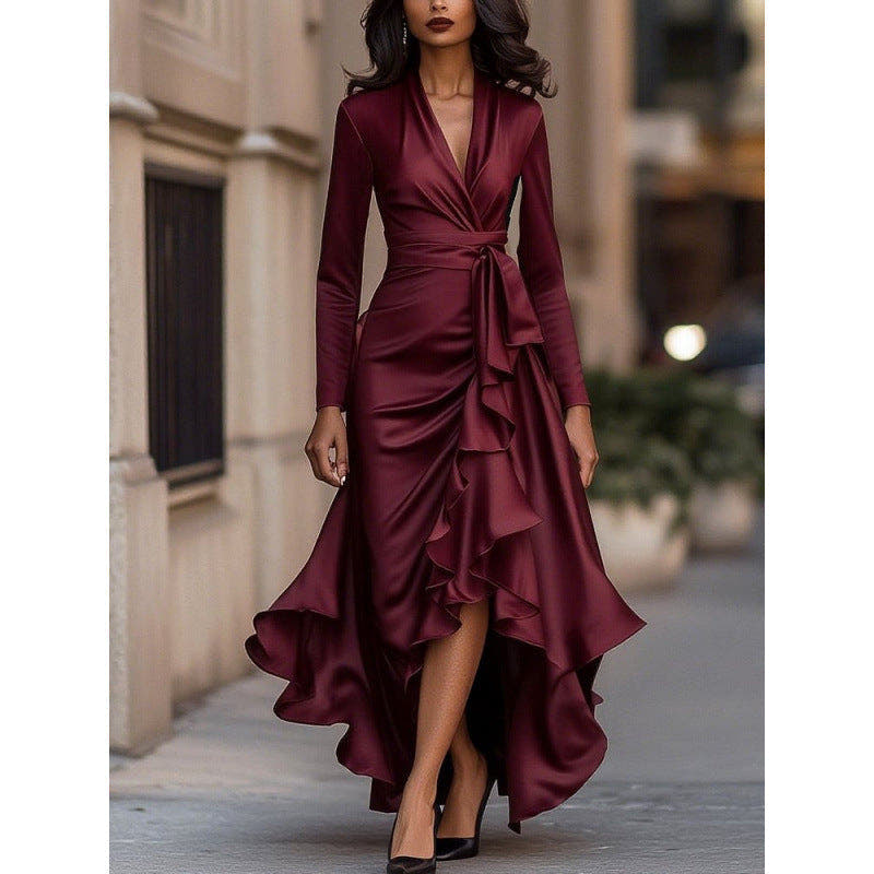 Wickelkleid mit langen Ärmeln und asymmetrischem Saum für Damen