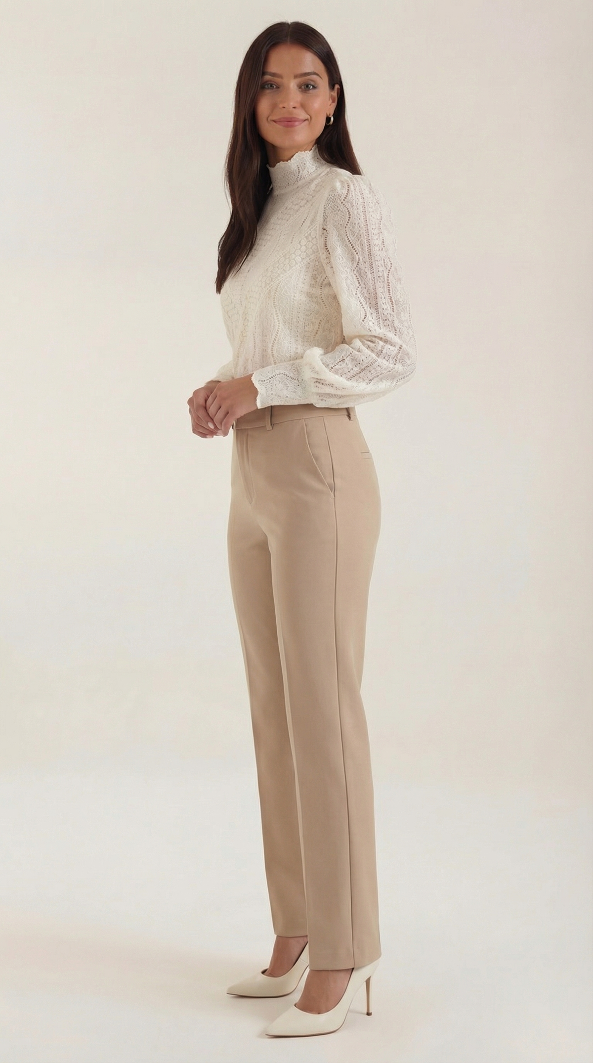 Bluse aus Spitze mit Stehkragen und langen Ärmeln für Damen