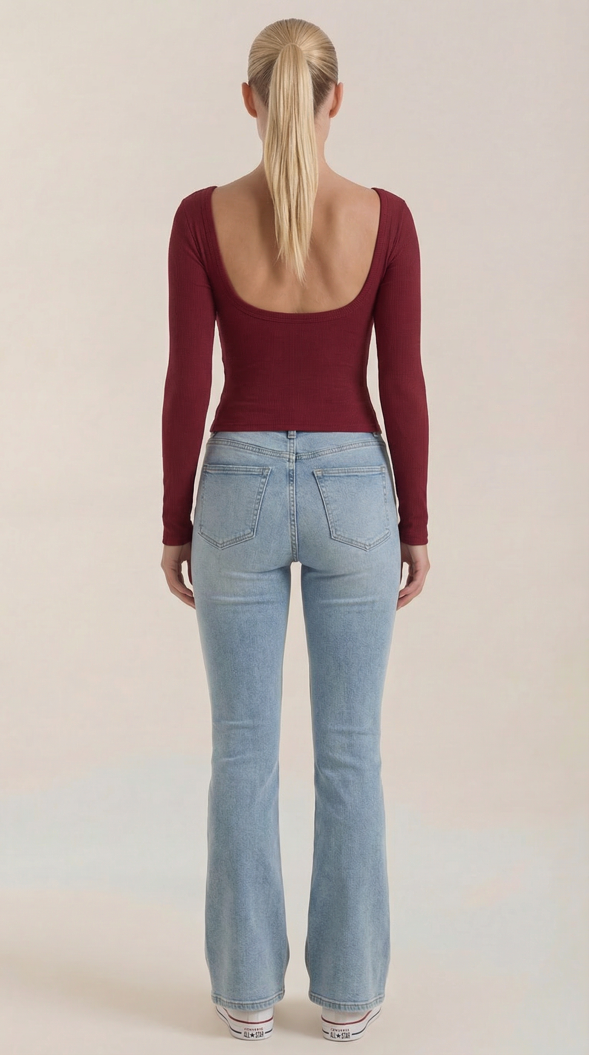 Langarmshirt mit U-Ausschnitt vorne und hinten für Damen
