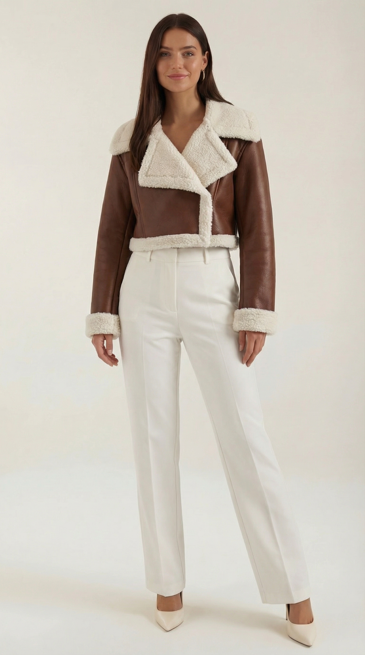Jacke im Pilotenstil mit Kunstfellbesatz und kurzem Schnitt für Damen - Braun