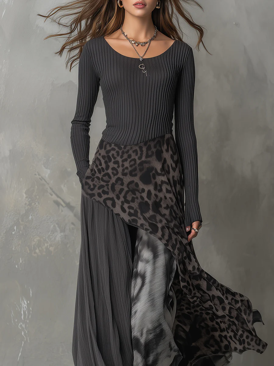 Maxikleid Damen tailliert mit asymmetrischem Lagenrock