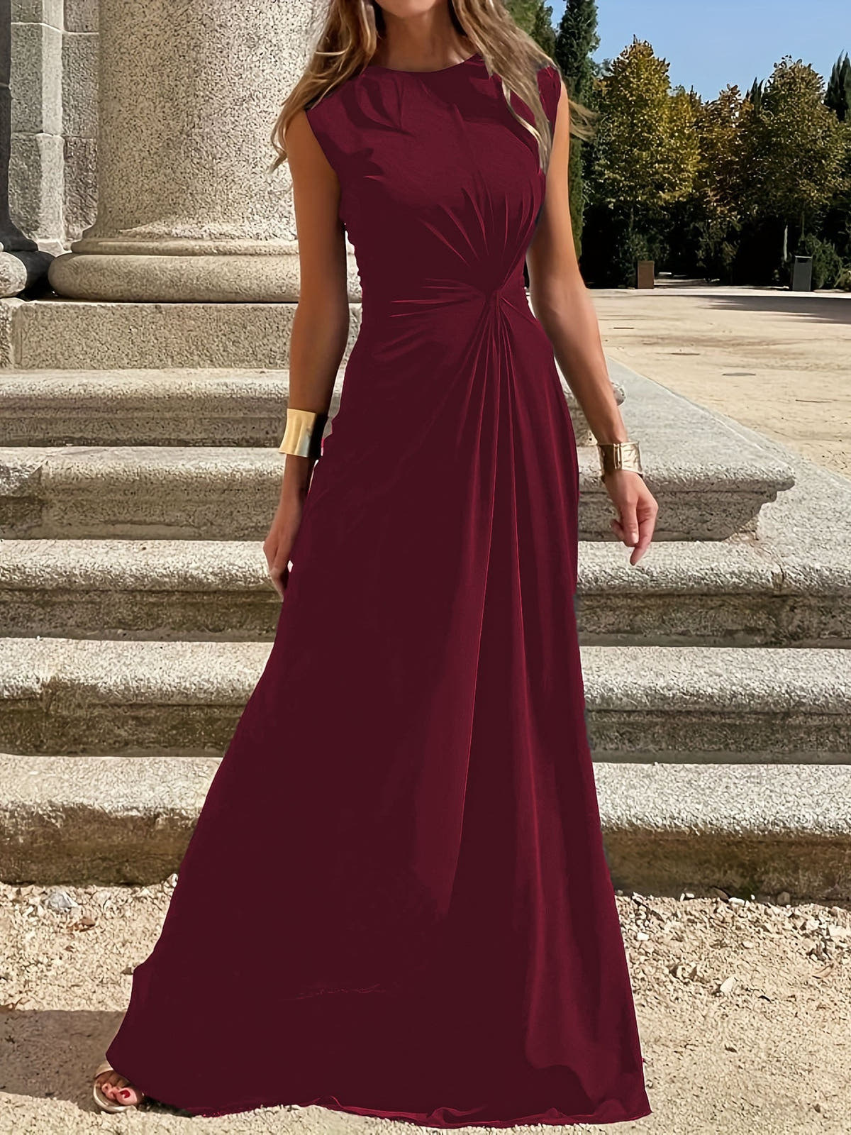 Maxikleid Damen tailliert und festlich mit Wickeldesign