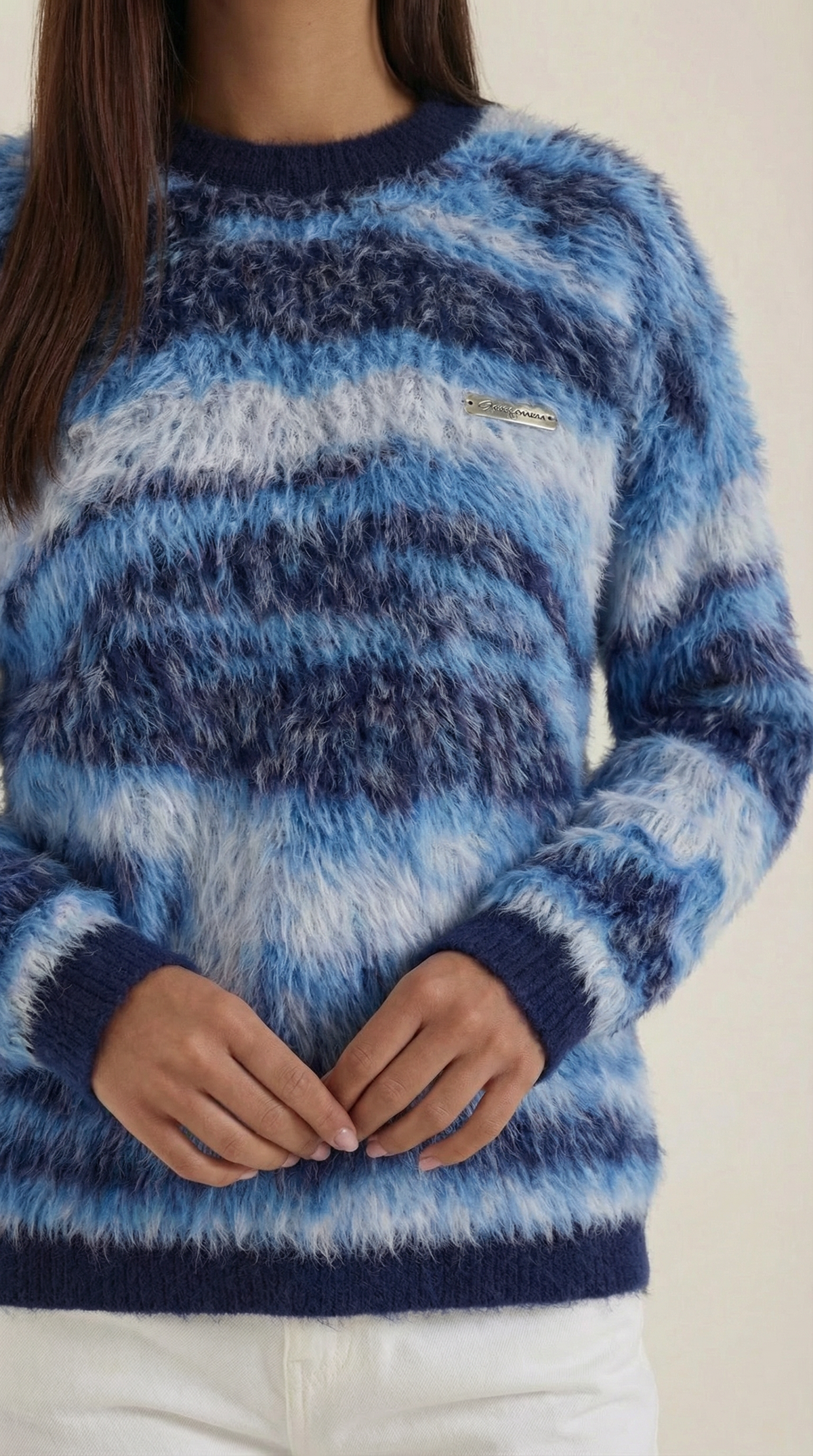 Pullover mit Abstraktmuster und Rundhalsausschnitt für Damen