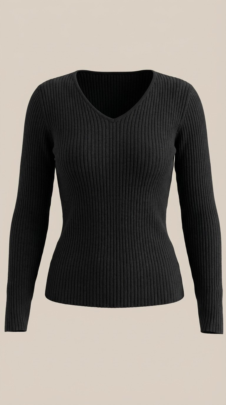 Pullover mit V-Ausschnitt und weicher Rippstruktur für Damen