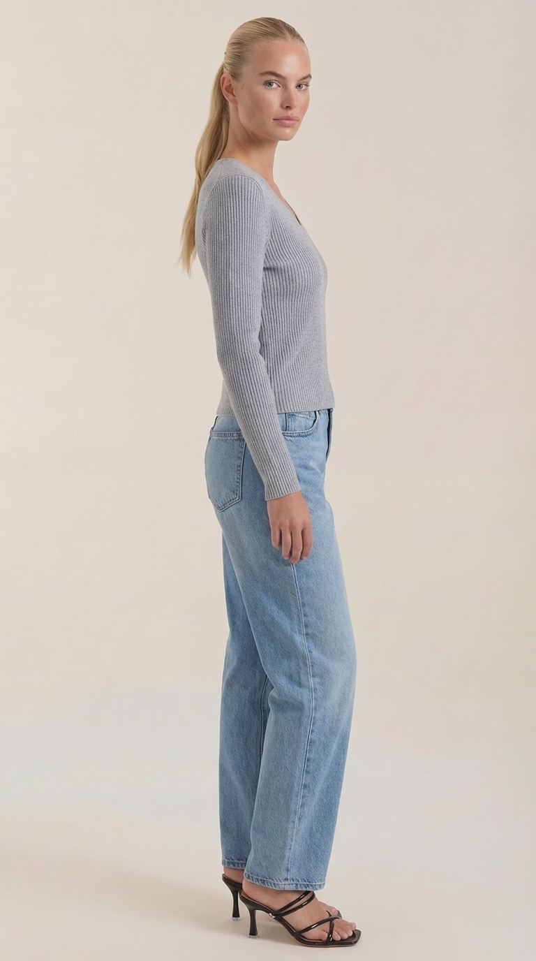 Pullover mit V-Ausschnitt und weicher Rippstruktur für Damen