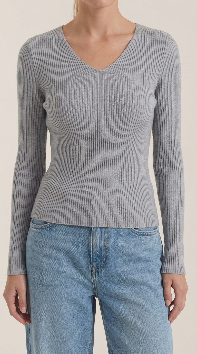 Pullover mit V-Ausschnitt und weicher Rippstruktur für Damen