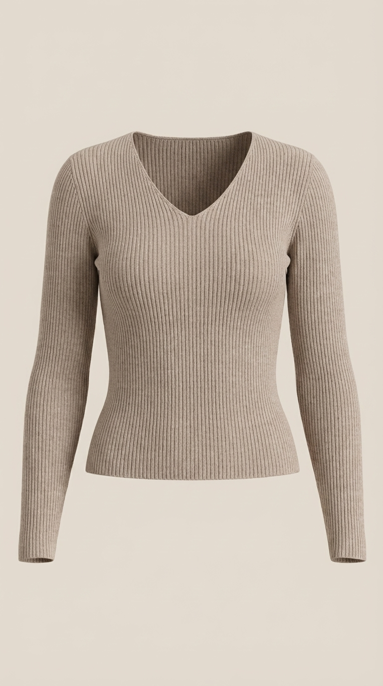 Pullover mit V-Ausschnitt und weicher Rippstruktur für Damen