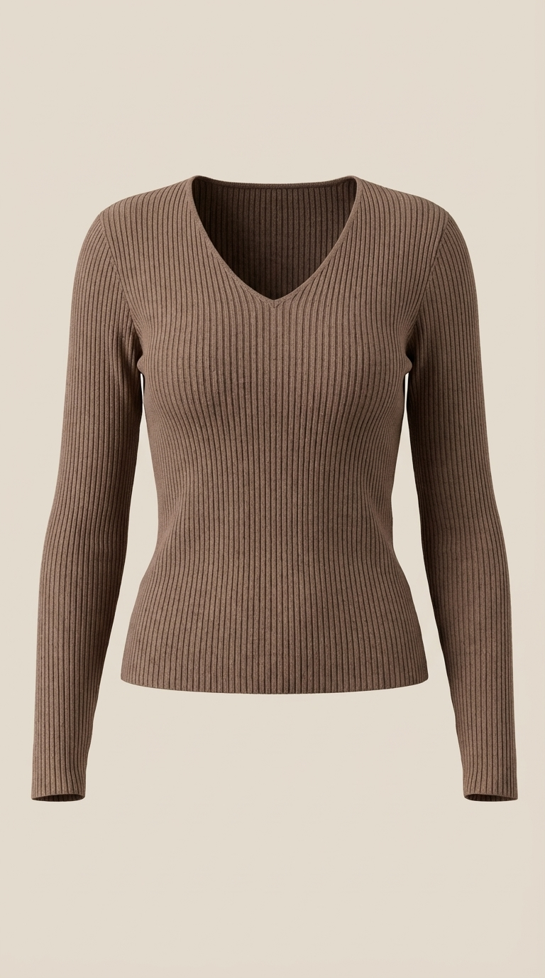 Pullover mit V-Ausschnitt und weicher Rippstruktur für Damen