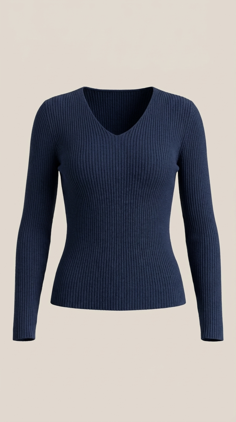 Pullover mit V-Ausschnitt und weicher Rippstruktur für Damen
