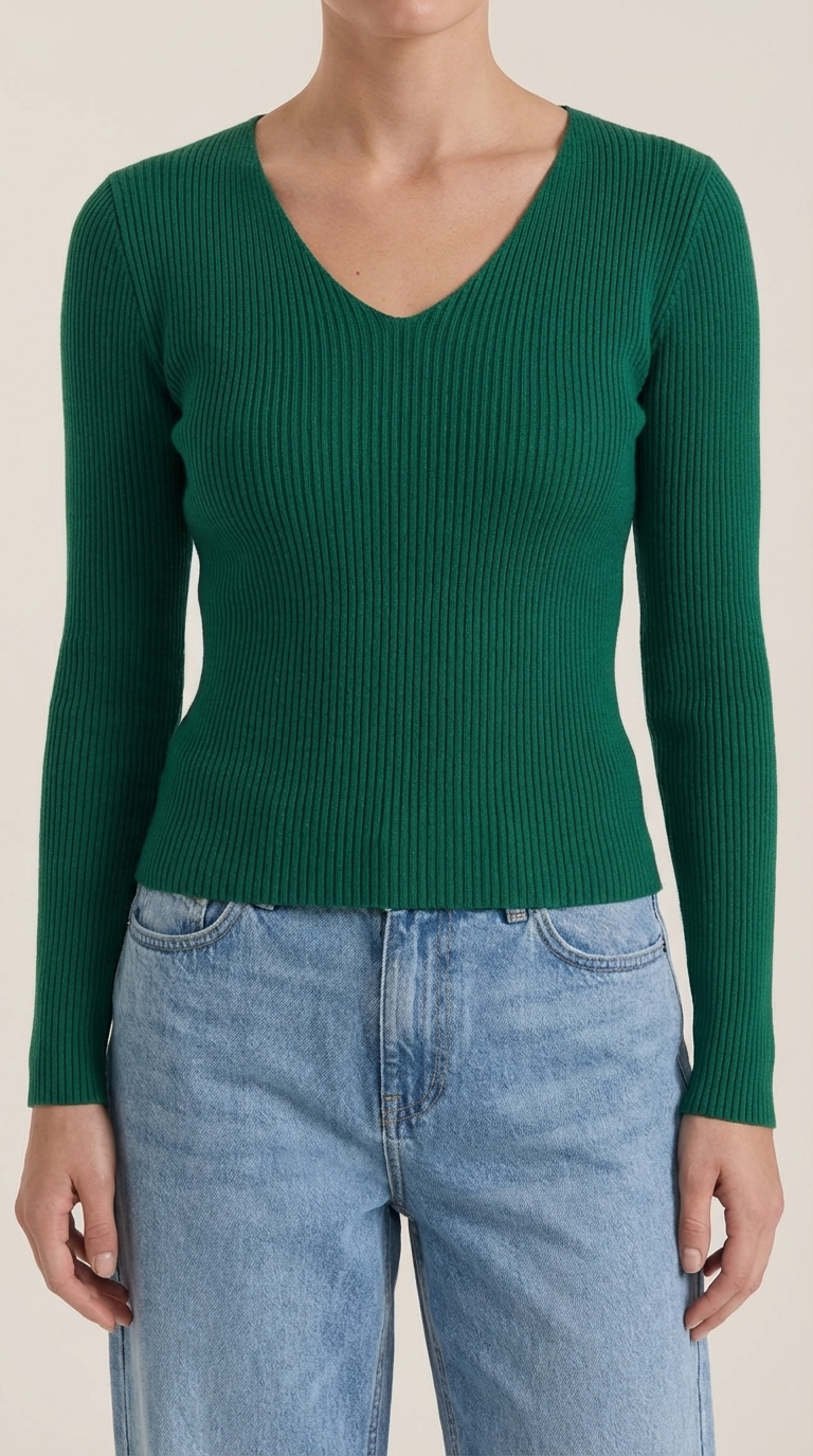 Pullover mit V-Ausschnitt und weicher Rippstruktur für Damen
