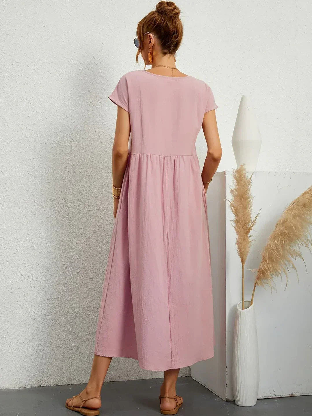 Midikleid Damen in A-Linie mit Empire-Taille und kurzen Ärmeln