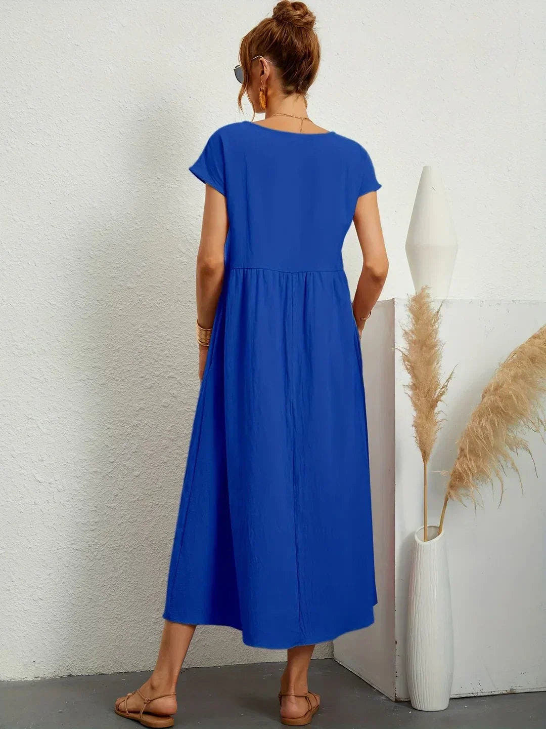 Midikleid Damen in A-Linie mit Empire-Taille und kurzen Ärmeln