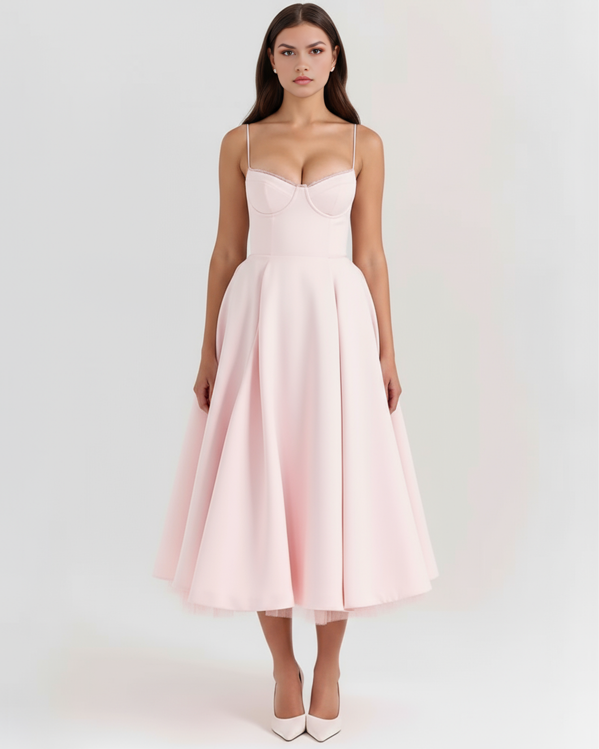 Midikleid Damen tailliert in A-Linie mit Herzausschnitt