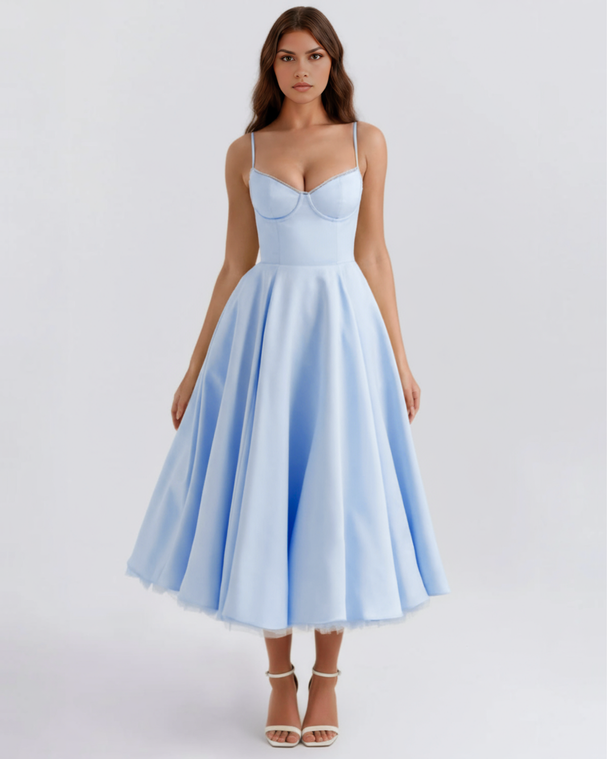 Midikleid Damen tailliert in A-Linie mit Herzausschnitt