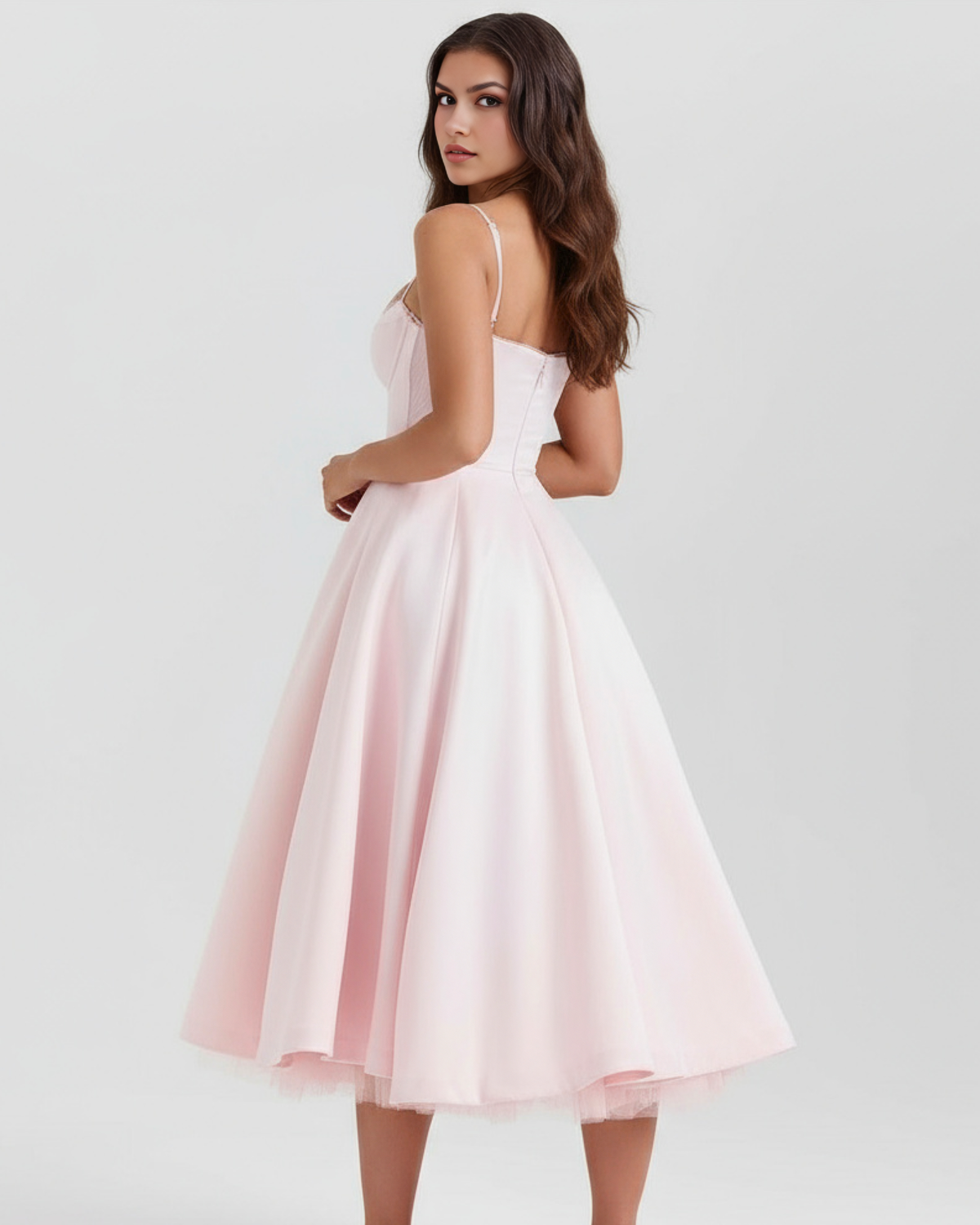 Midikleid Damen tailliert in A-Linie mit Herzausschnitt