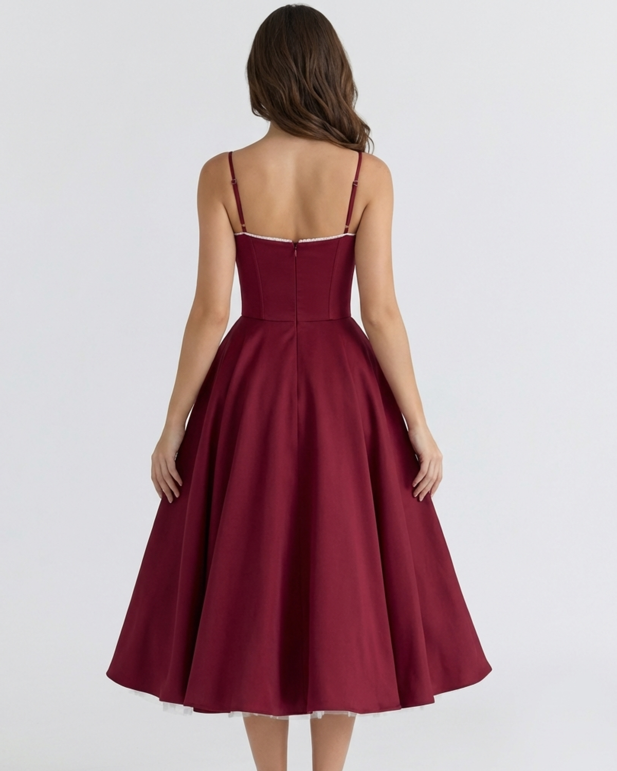 Midikleid Damen tailliert in A-Linie mit Herzausschnitt