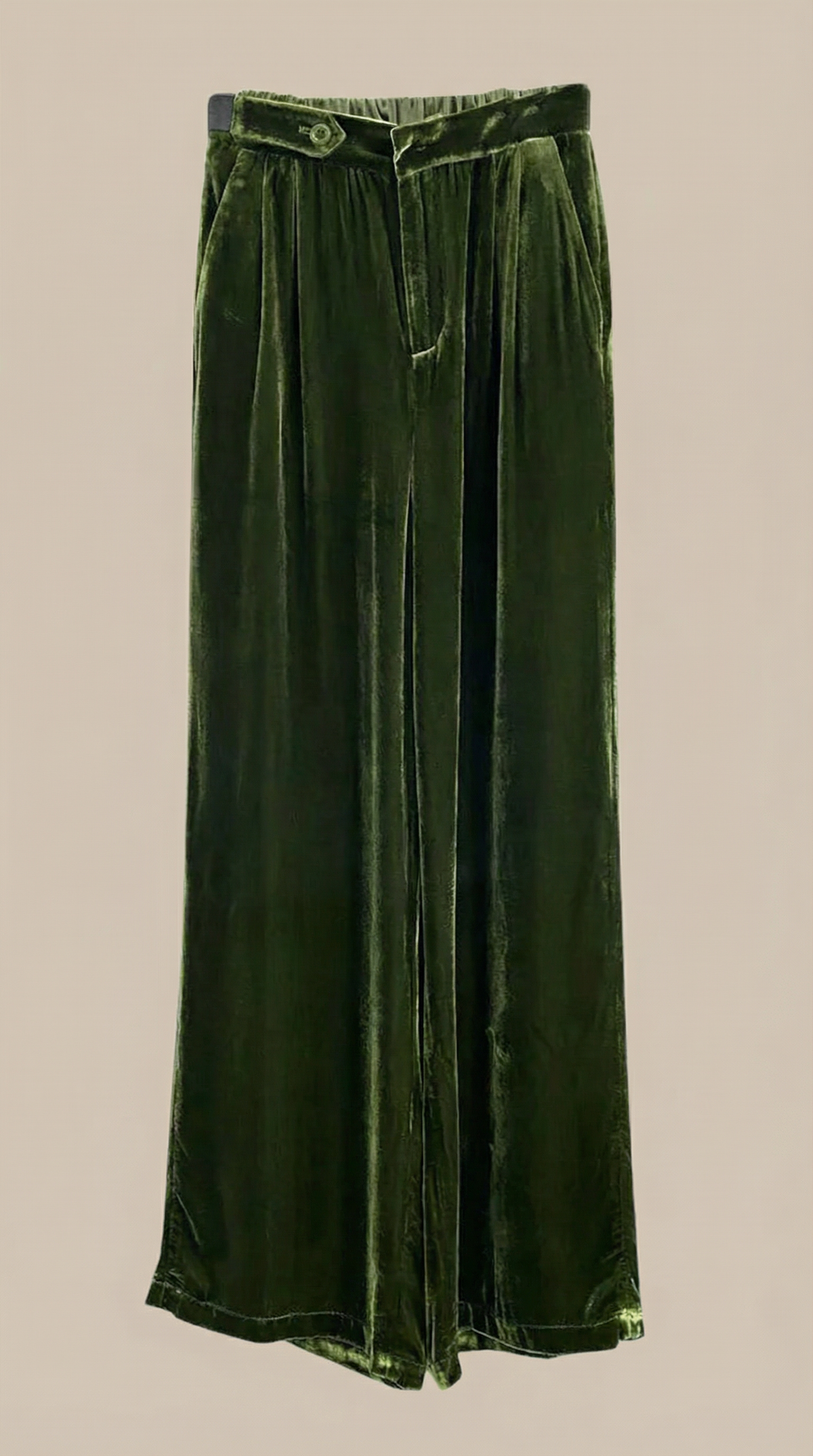 Stoffhose aus Samt mit hohem Bund und weitem Bein für Damen