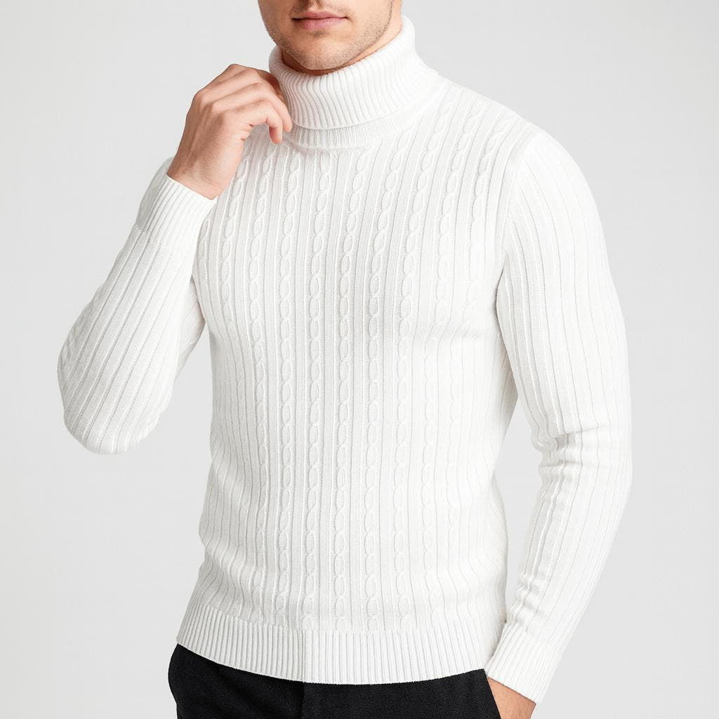 Norweger Pullover Herren mit Zopfmuster, Rollkragen und Langarm