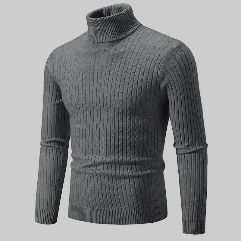 Norweger Pullover Herren mit Zopfmuster, Rollkragen und Langarm
