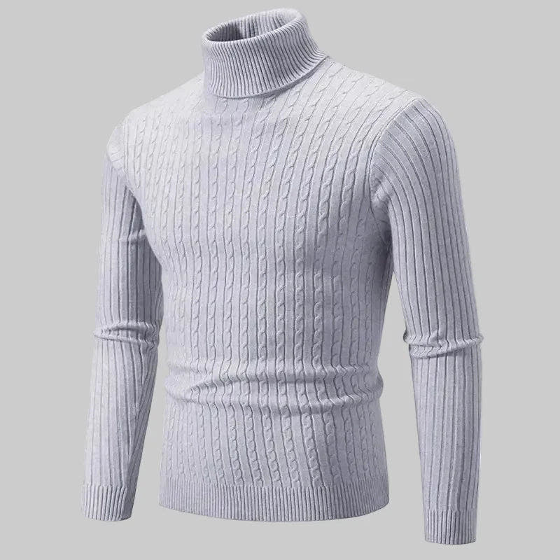 Norweger Pullover Herren mit Zopfmuster, Rollkragen und Langarm