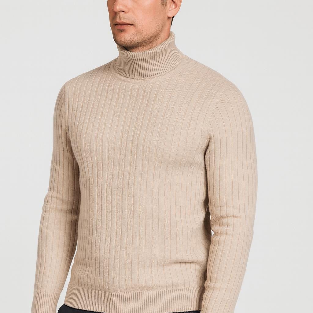 Norweger Pullover Herren mit Zopfmuster, Rollkragen und Langarm