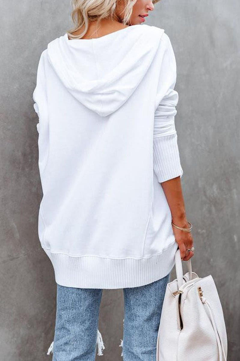 Hoodie mit Druckknopfleiste und gerippten Ärmeln