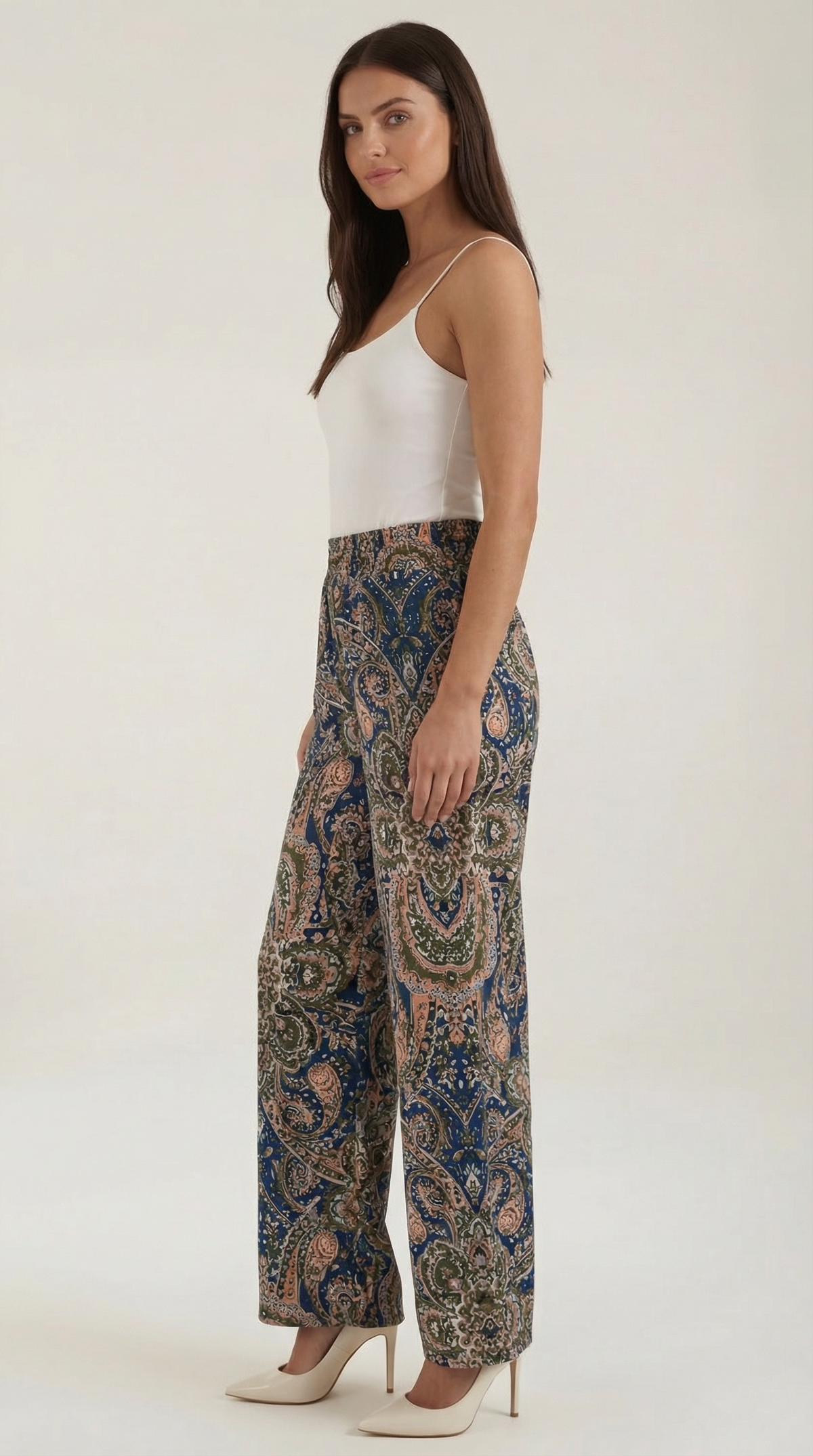 Weite Hose mit Paisleymuster und Gummibund für Damen