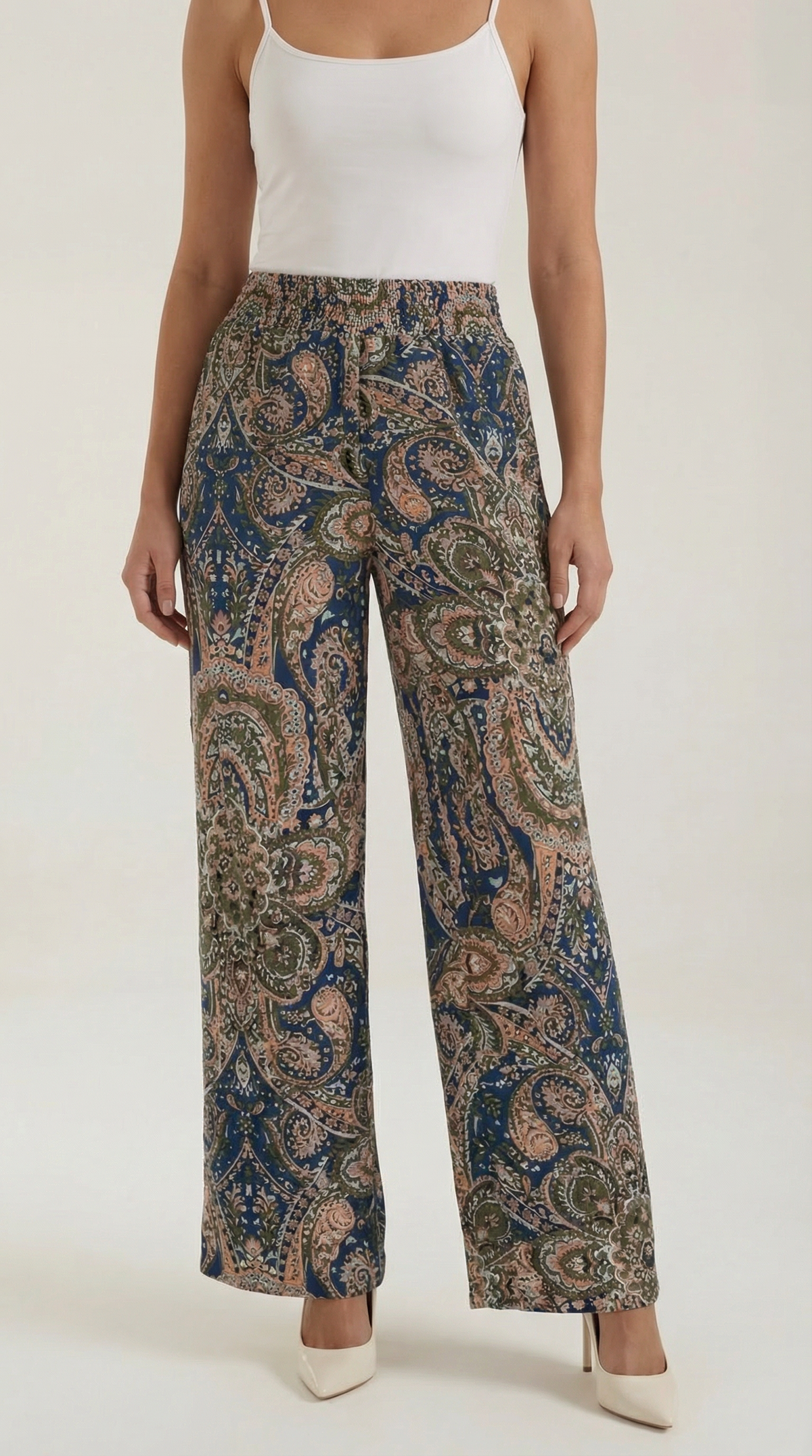 Weite Hose mit Paisleymuster und Gummibund für Damen