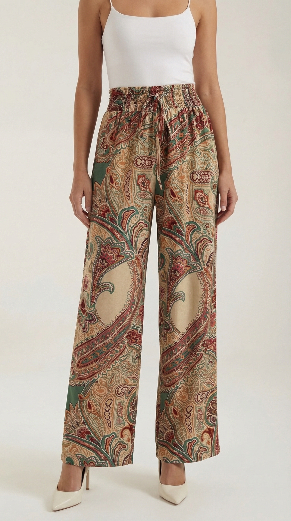 Weite Hose mit Paisleymuster und Gummibund für Damen
