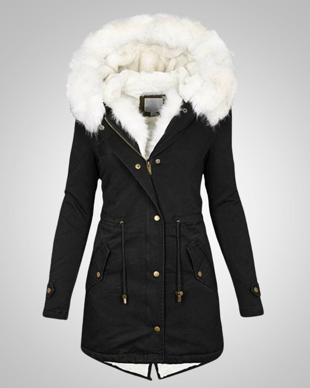Parka Damen mit Fleecefutter, tailliert und abnehmbarer Kapuze