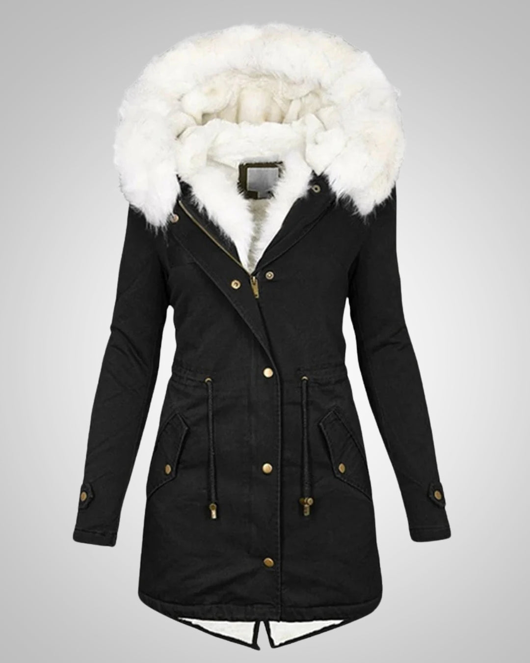 Parka Damen mit Fleecefutter, tailliert und abnehmbarer Kapuze