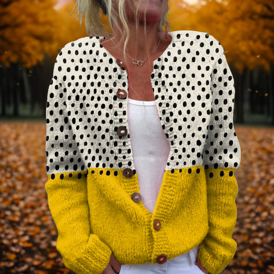 Strickjacke mit Punktemuster, Kontrastsaum und lockerem Schnitt