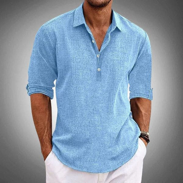 Polo Herren aus Leinen, Langarm mit Hemdkragen für den Sommer