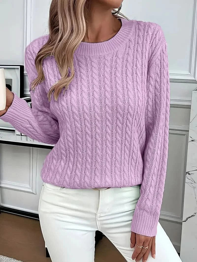 Strickpullover mit Zopfmuster und Rundhalsausschnitt