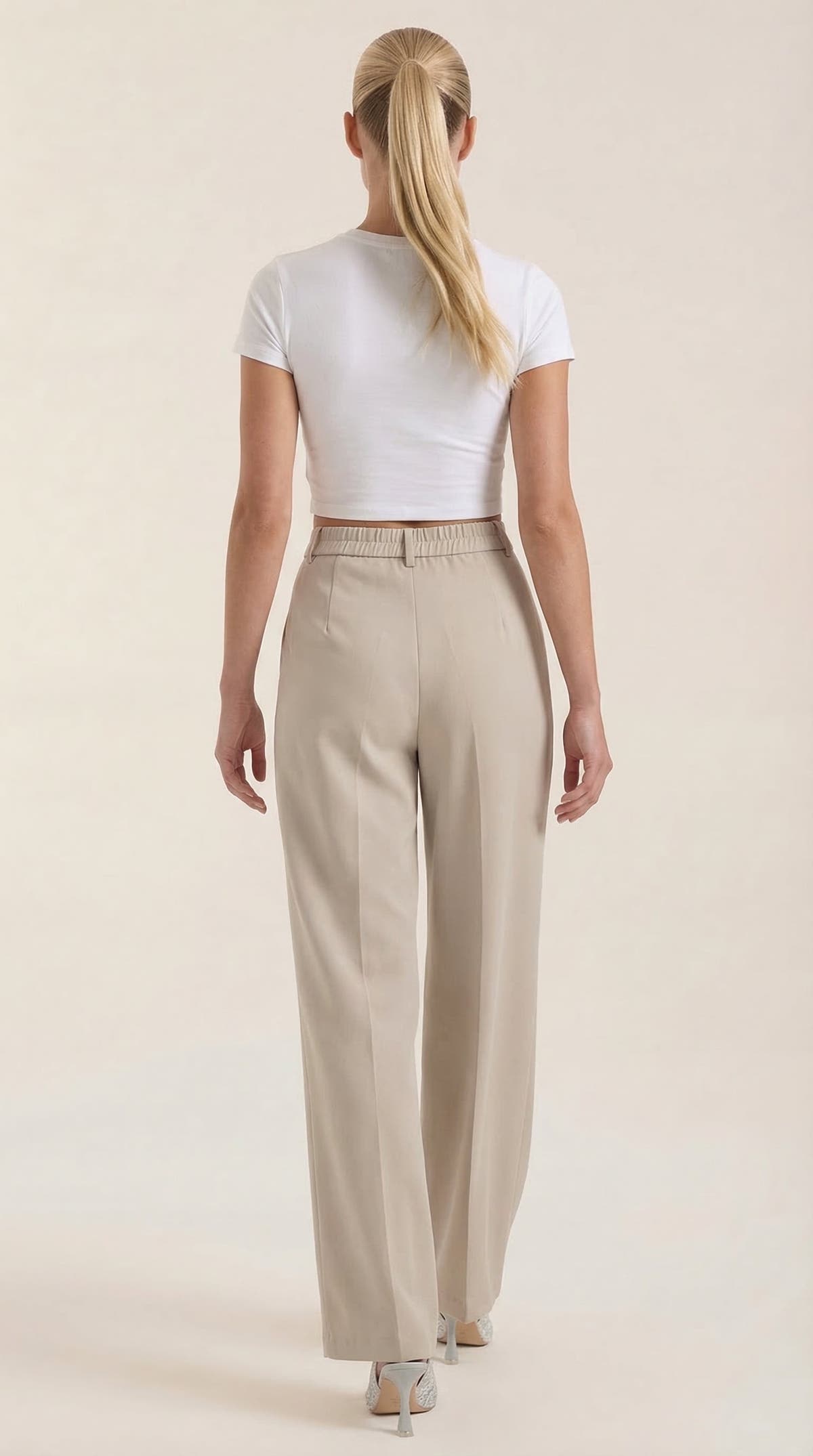 Stoffhose mit hohem Bund, Bundfalten und weitem Bein für Damen