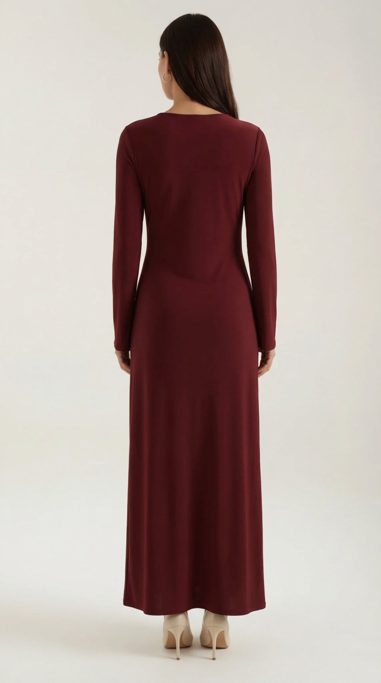 Langes Kleid mit gerafftem Bund und langen Ärmeln für Damen