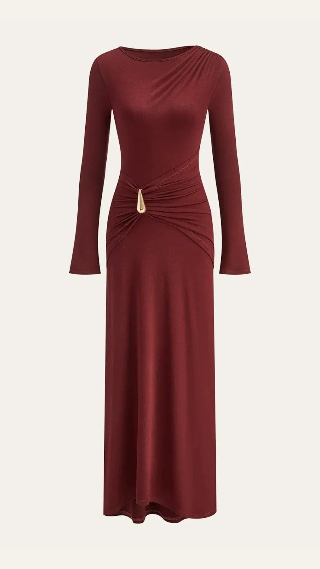 Langes Kleid mit gerafftem Bund und langen Ärmeln für Damen