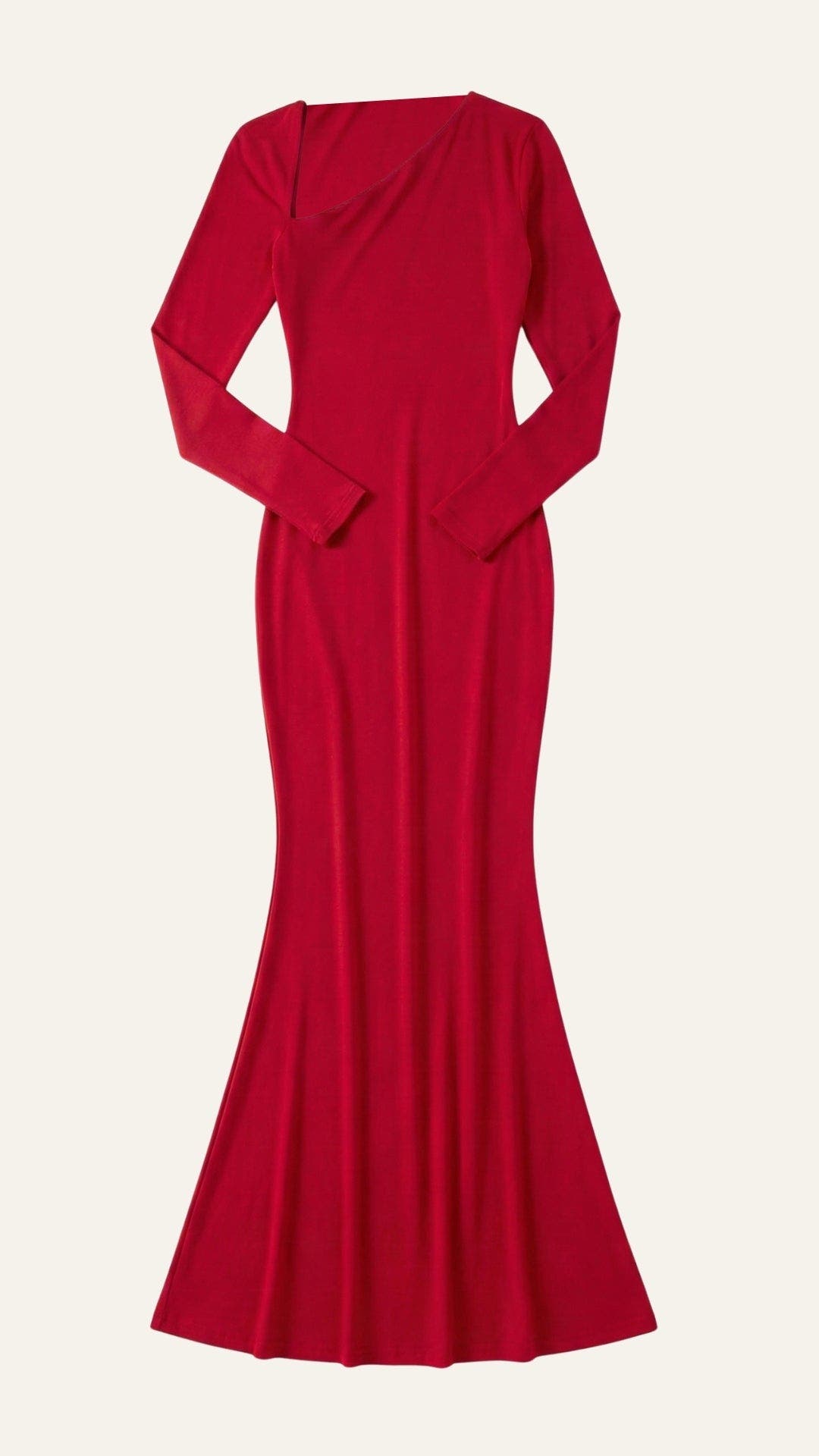 Langes Kleid mit asymmetrischem Ausschnitt und langen Ärmeln für Damen