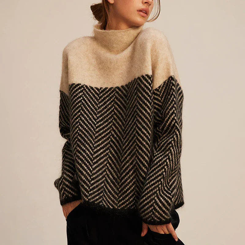 Rollkragenpullover Damen aus Wolle, warm und locker geschnitten
