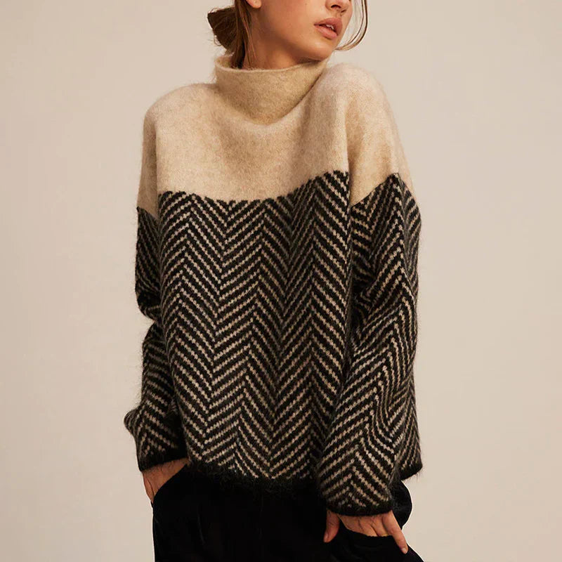 Rollkragenpullover Damen aus Wolle, warm und locker geschnitten