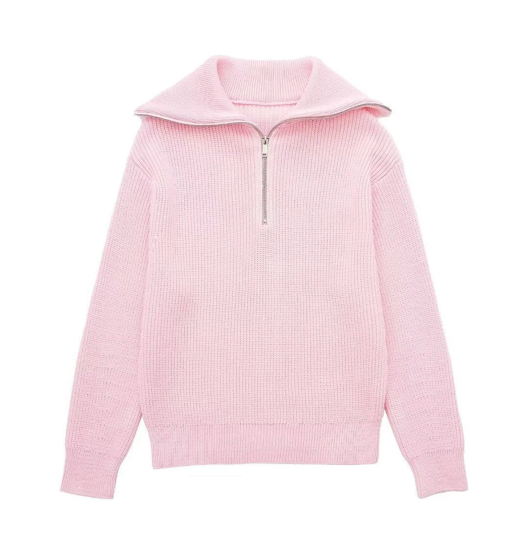 Rollkragenpullover Damen in Strick mit kurzem Reissverschluss